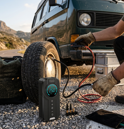 ⚡ AirForce Pro™ | Compresor Portátil Multifunción 4 en 1 + Arrancador de Batería + Inflador Inteligente + Linterna LED + Kit Completo con Accesorios 🔥
