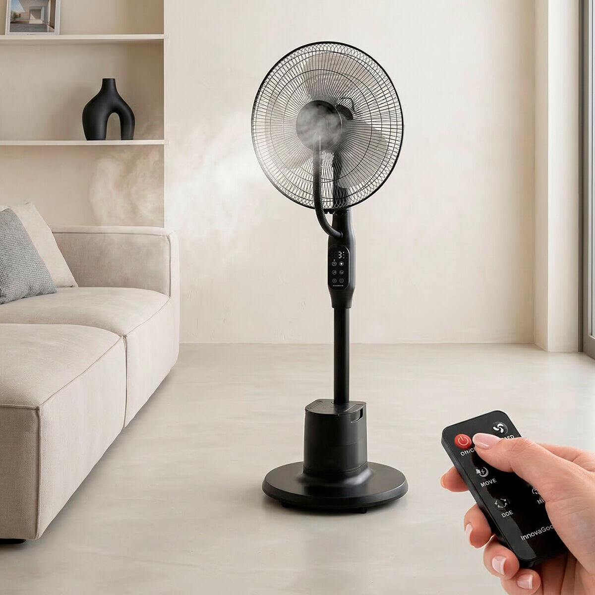 💨 Mist Fan MISTGIAN | Ventilador con Niebla Ultra Refrescante + Control Remoto + Cable de Alimentación + Manual de Usuario + Depósito de Gran Capacidad 🔥