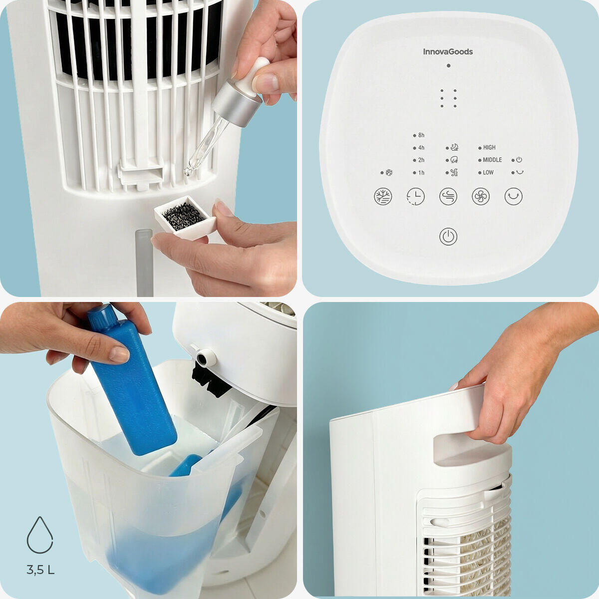 Acondicionador de aire evaporativo de torre portátil Multifunción con Mando a Distancia Hushly InnovaGoods