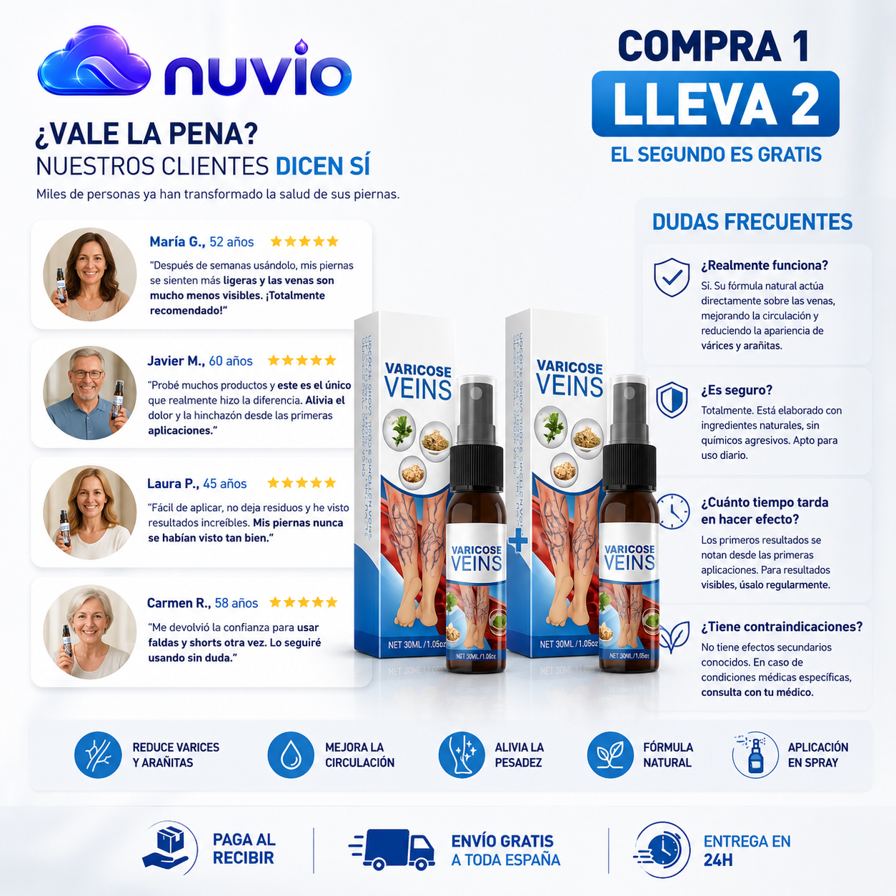 🦵 NUVIO™ | Spray para Varices — Compra 1 y LLEVA 2 |Piernas Más Ligeras 🔥