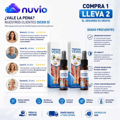 🦵 NUVIO™ | Spray para Varices — Compra 1 y LLEVA 2 |Piernas Más Ligeras 🔥