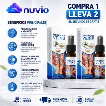 🦵 NUVIO™ | Spray para Varices — Compra 1 y LLEVA 2 |Piernas Más Ligeras 🔥