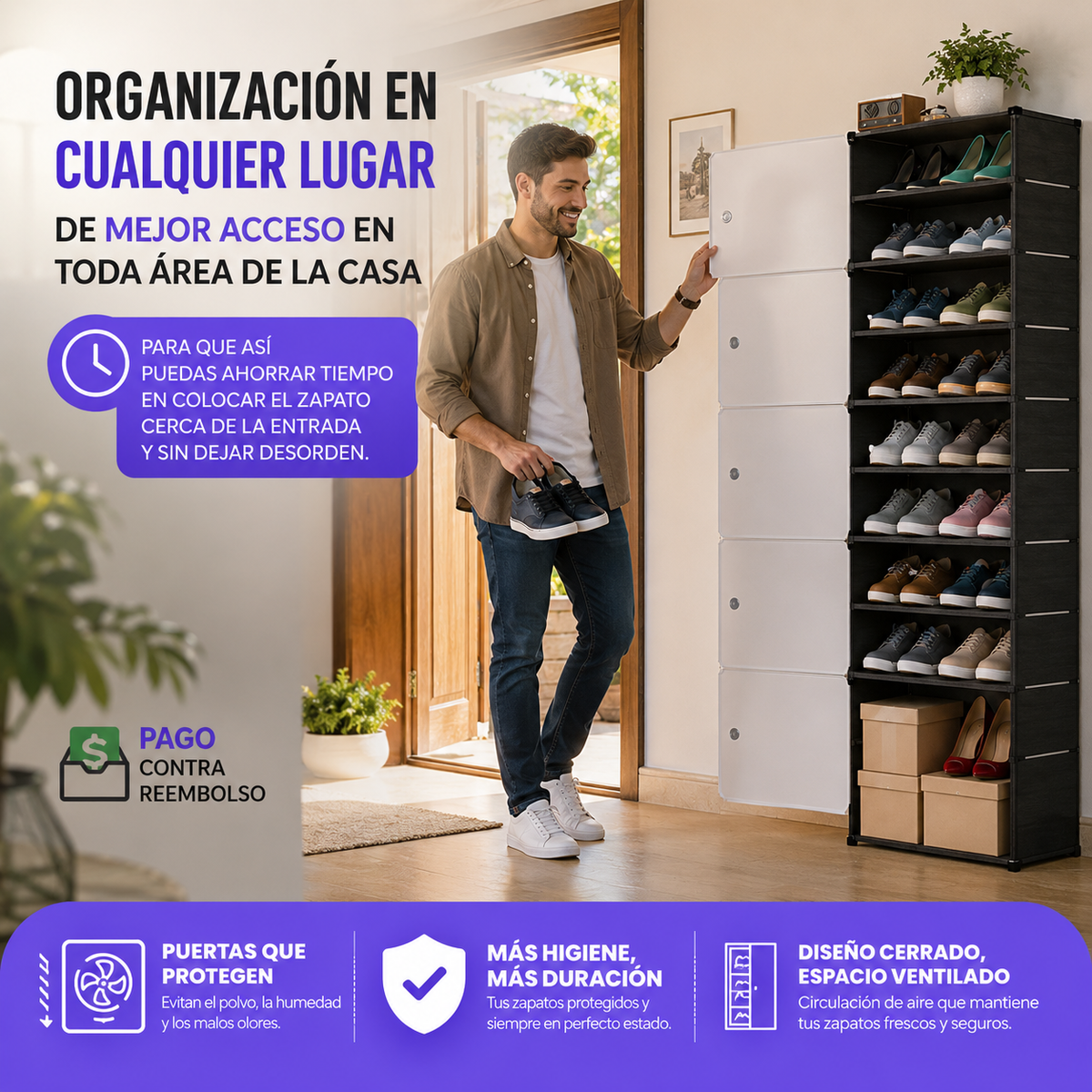 🏆FlexiS Zapatero Vertical 8 Niveles con Puerta Antipolvo — Organiza 20 pares en segundos🔥
