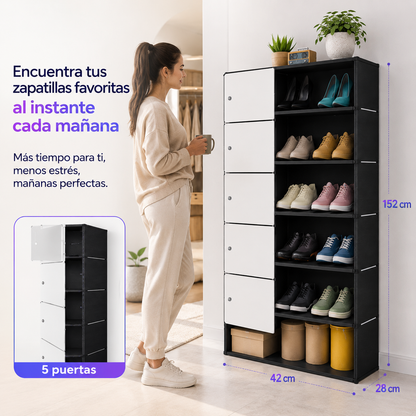 🏆FlexiS Zapatero Vertical 8 Niveles con Puerta Antipolvo — Organiza 20 pares en segundos🔥